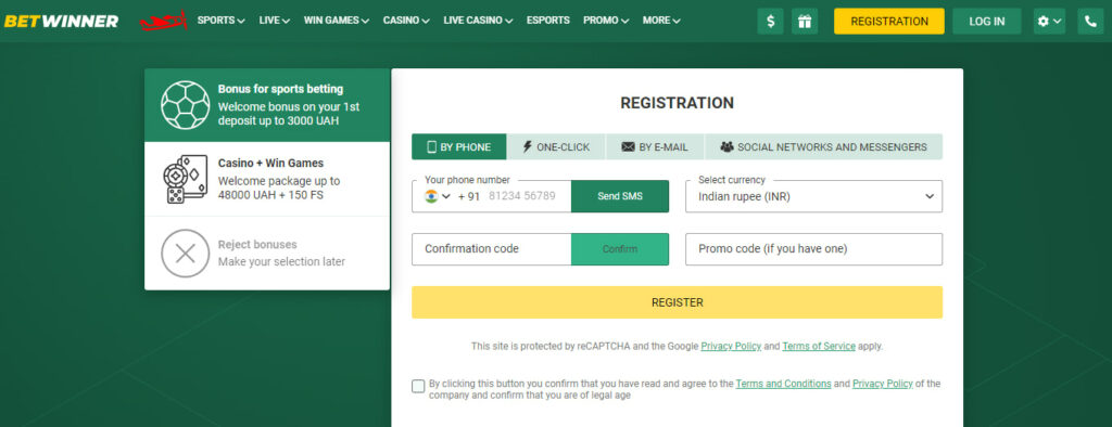 Betwinner India Registration